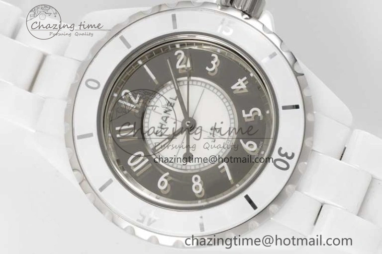 J13 33mm White Ceramic HTF 1:1 Best Edition Mirror Numbers Dial on Bracelet Swiss Quartz
