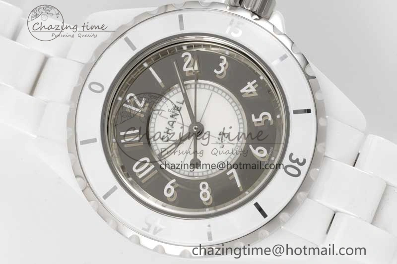J13 33mm White Ceramic HTF 1:1 Best Edition Mirror Numbers Dial on Bracelet Swiss Quartz