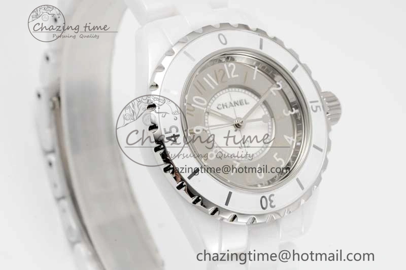 J13 33mm White Ceramic HTF 1:1 Best Edition Mirror Numbers Dial on Bracelet Swiss Quartz