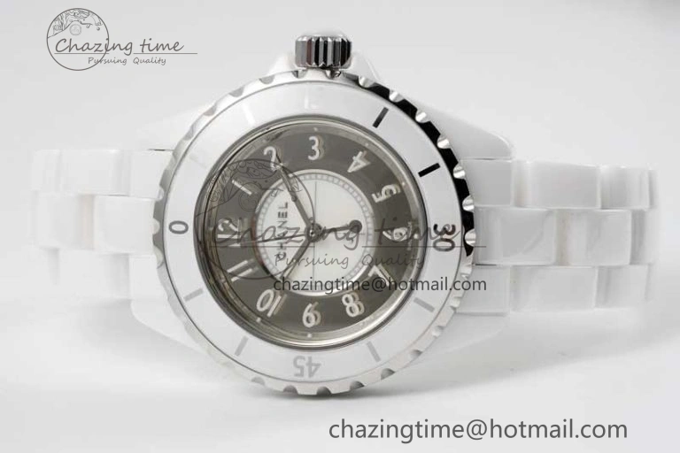 J13 33mm White Ceramic HTF 1:1 Best Edition Mirror Numbers Dial on Bracelet Swiss Quartz