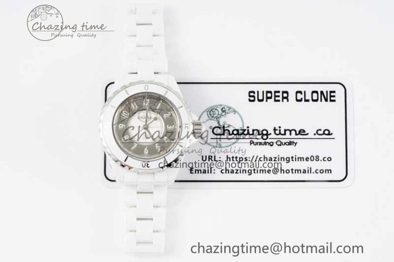 J13 33mm White Ceramic HTF 1:1 Best Edition Mirror Numbers Dial on Bracelet Swiss Quartz