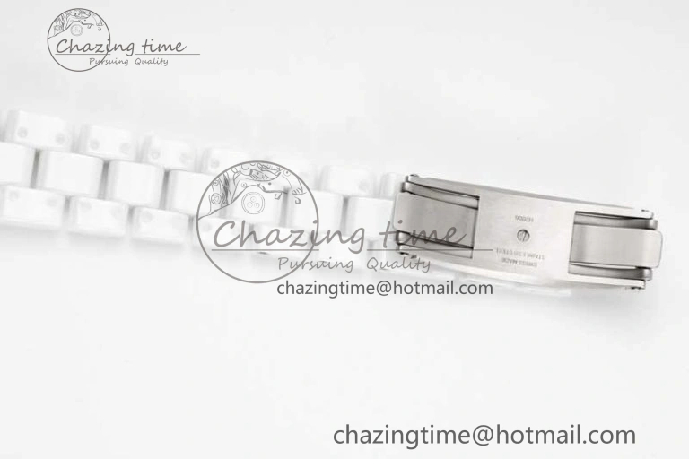 J13 33mm White Ceramic HTF 1:1 Best Edition Mirror Numbers Dial on Bracelet Swiss Quartz