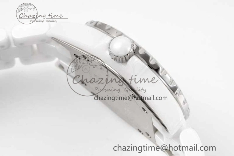 J13 33mm White Ceramic HTF 1:1 Best Edition Mirror Numbers Dial on Bracelet Swiss Quartz