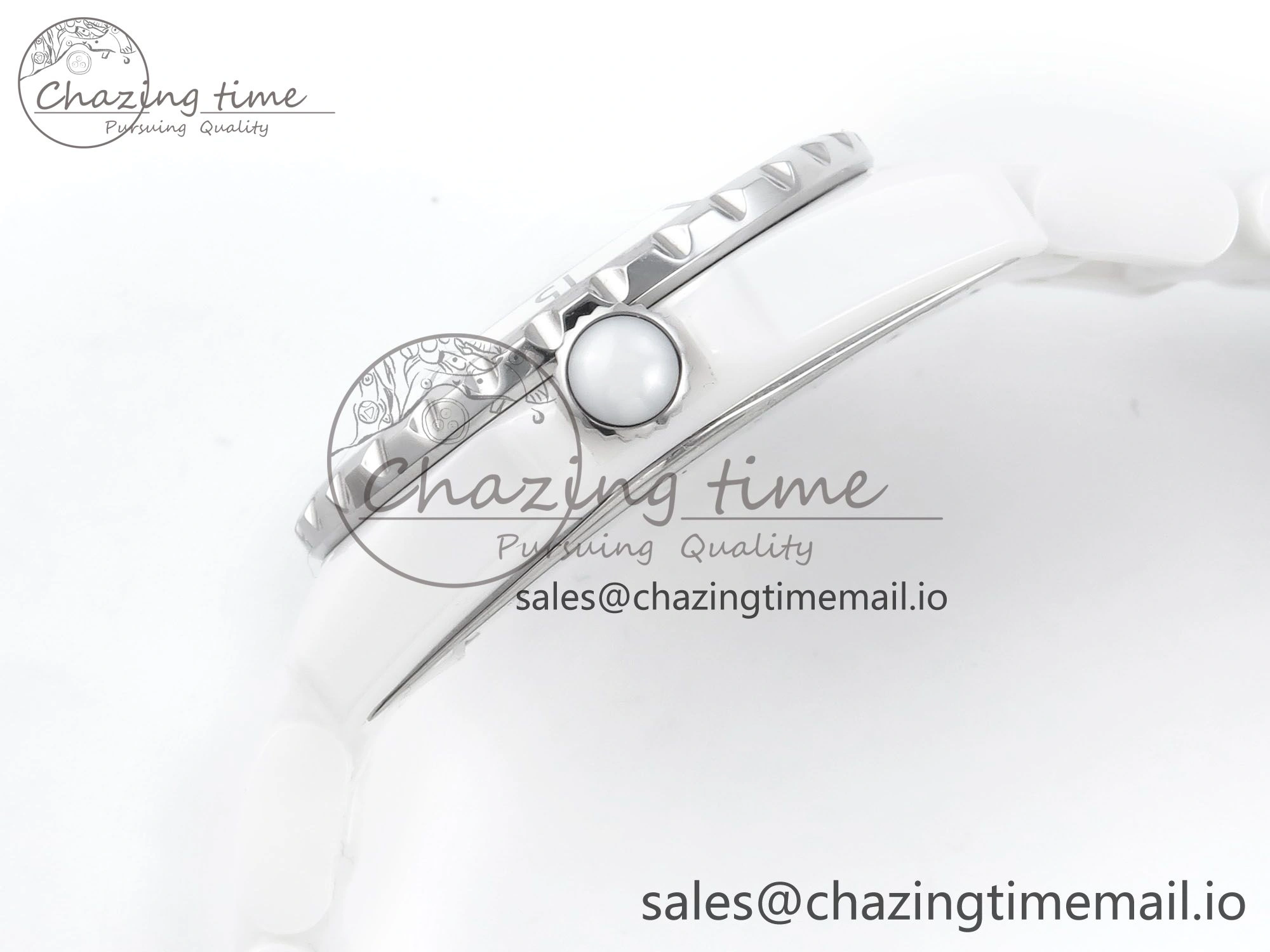 J13 33mm White Ceramic HTF 1:1 Best Edition Pink Dial Diamonds Makers on Bracelet Swiss Quartz