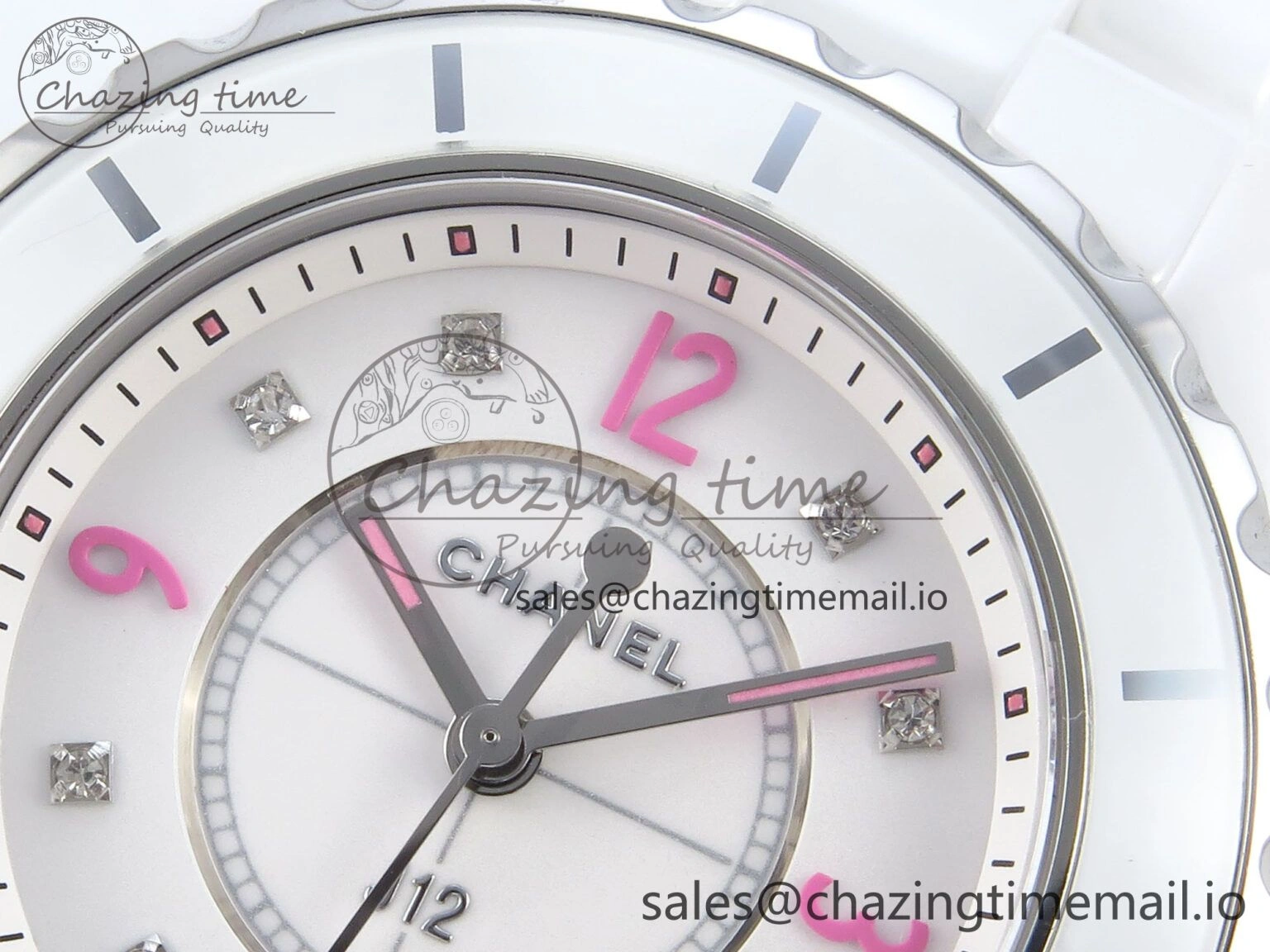 J13 33mm White Ceramic HTF 1:1 Best Edition Pink Dial Diamonds Makers on Bracelet Swiss Quartz