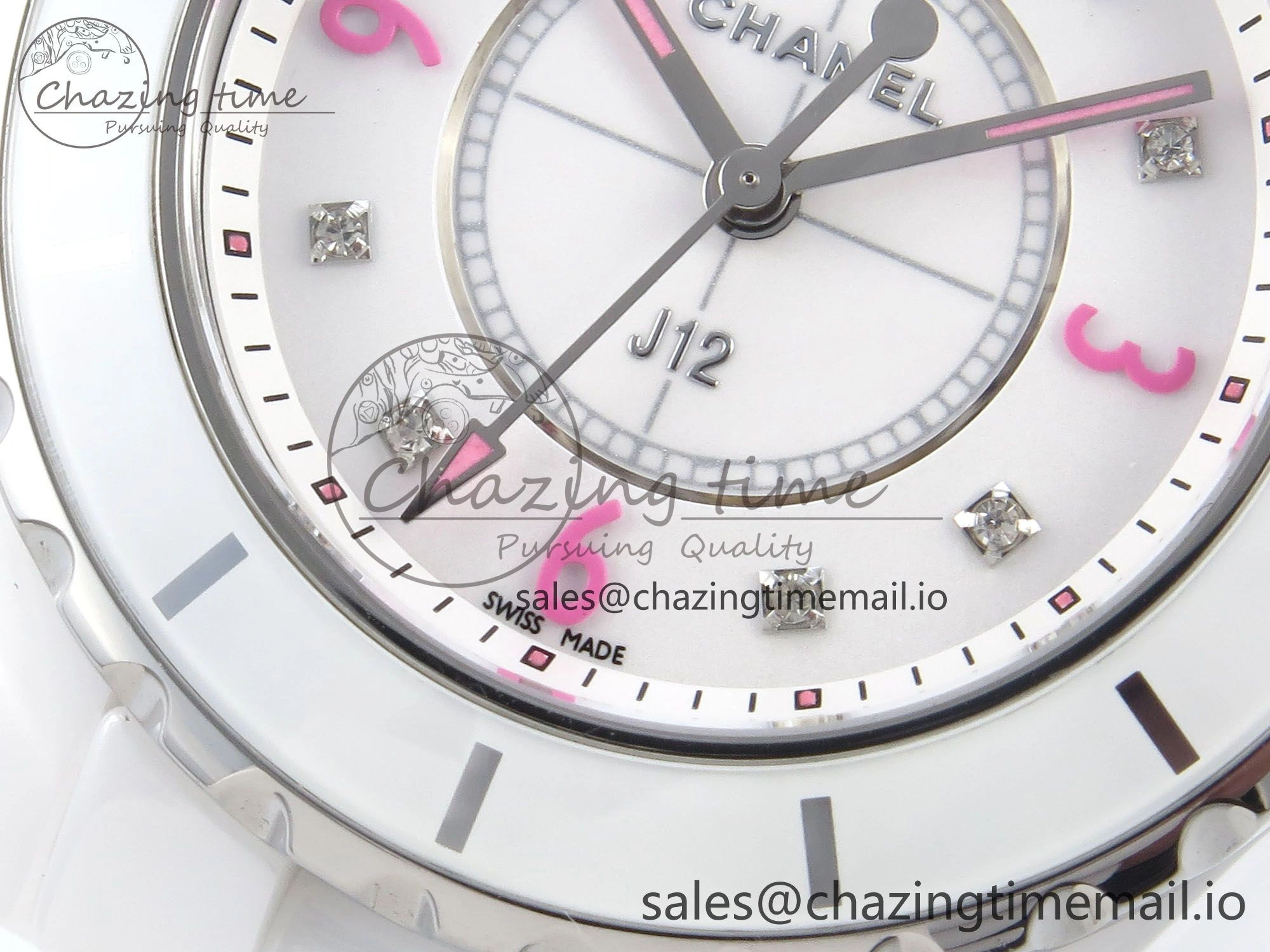 J13 33mm White Ceramic HTF 1:1 Best Edition Pink Dial Diamonds Makers on Bracelet Swiss Quartz