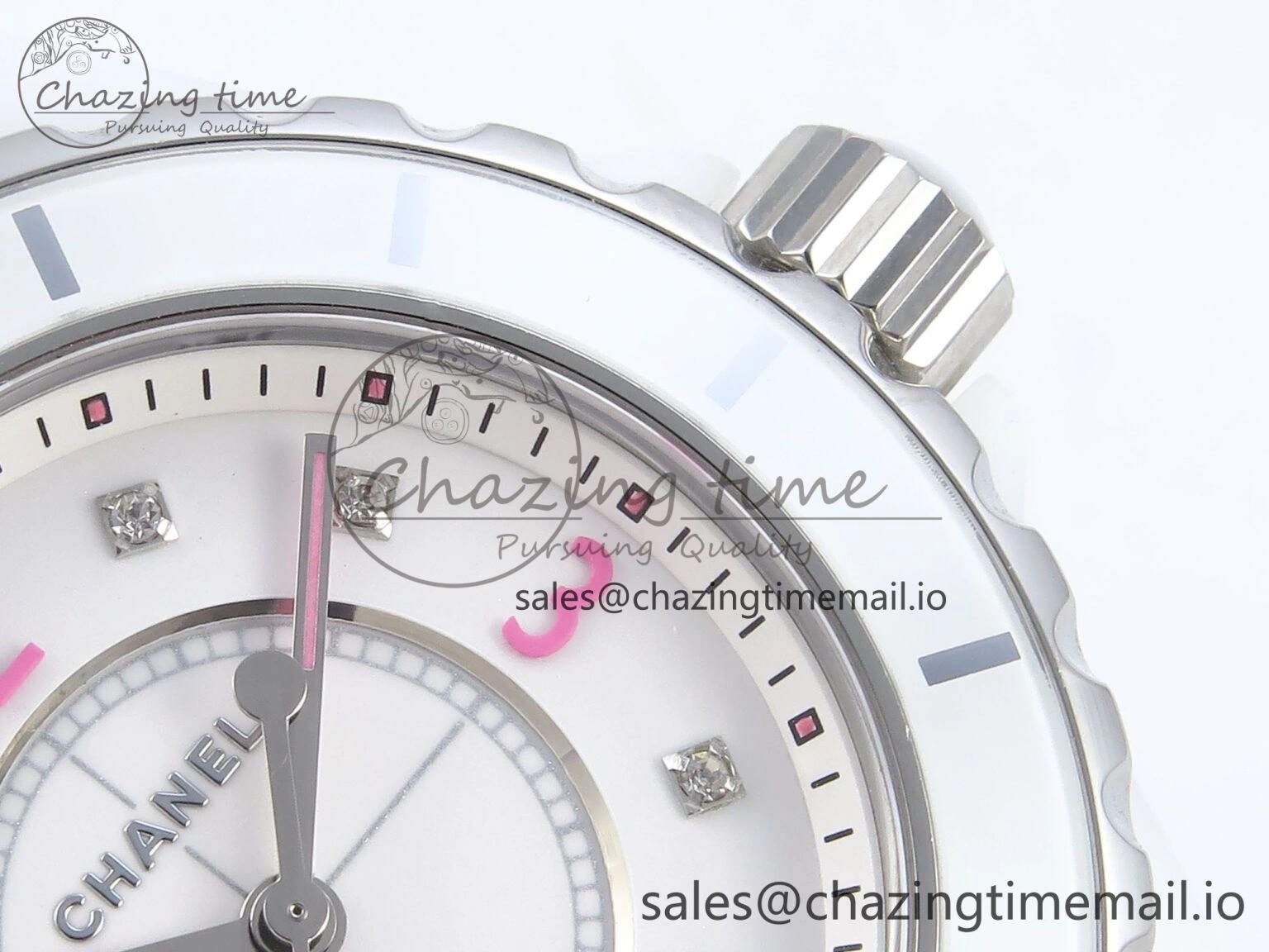 J13 33mm White Ceramic HTF 1:1 Best Edition Pink Dial Diamonds Makers on Bracelet Swiss Quartz