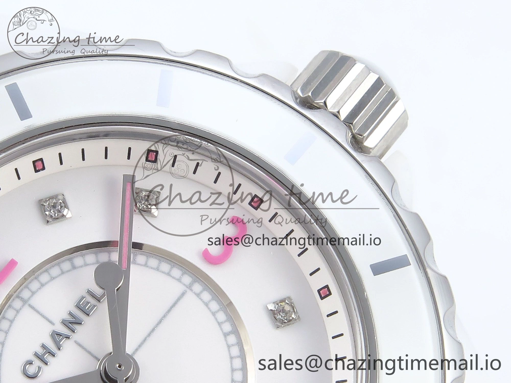 J13 33mm White Ceramic HTF 1:1 Best Edition Pink Dial Diamonds Makers on Bracelet Swiss Quartz