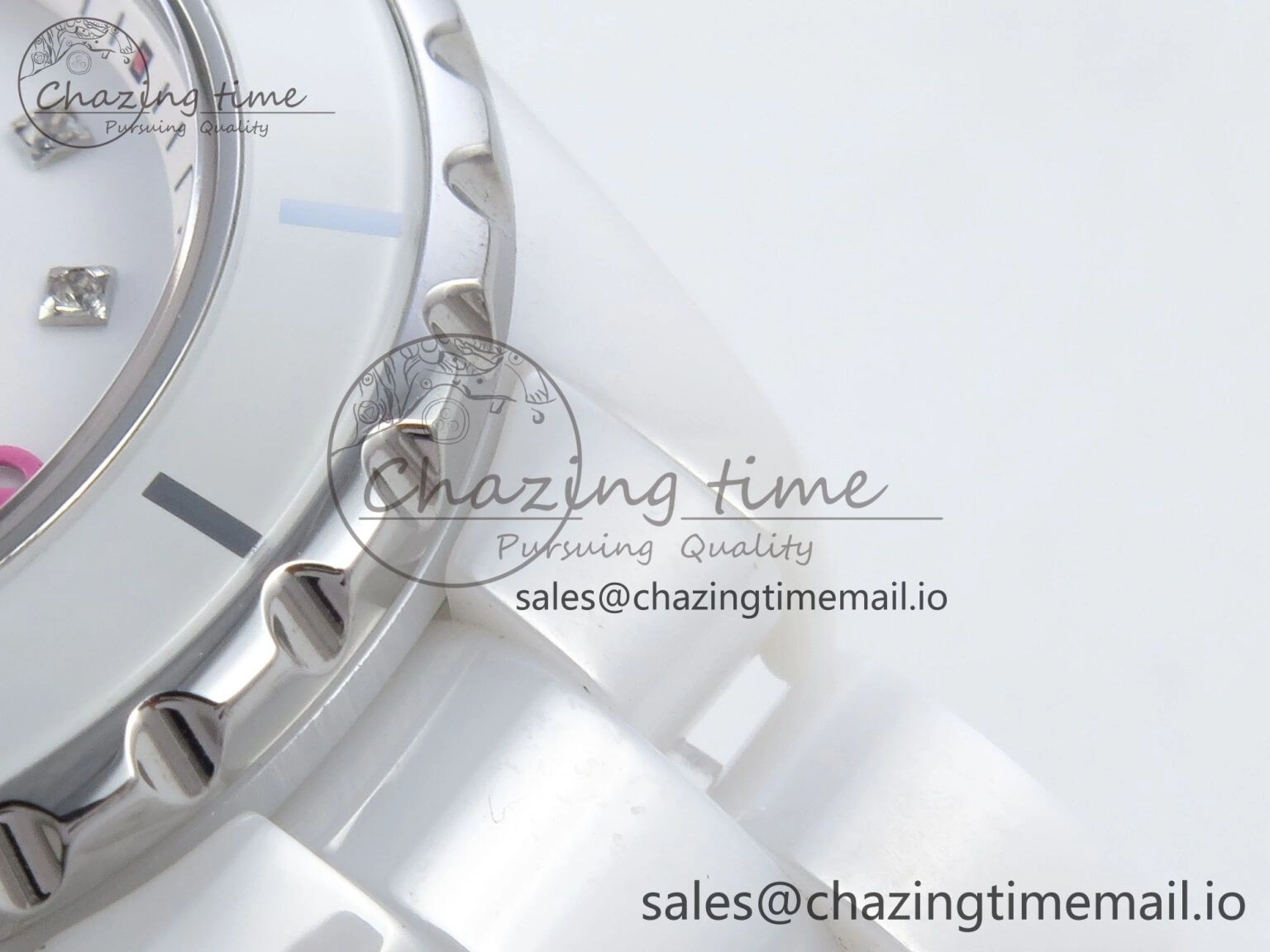 J13 33mm White Ceramic HTF 1:1 Best Edition Pink Dial Diamonds Makers on Bracelet Swiss Quartz