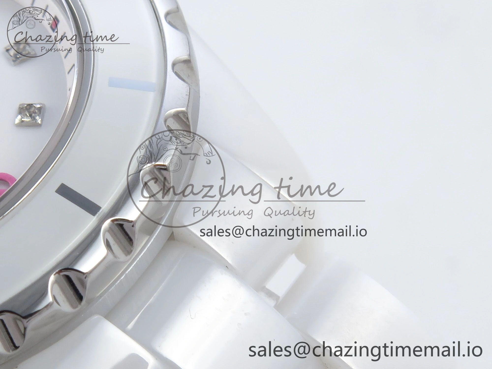 J13 33mm White Ceramic HTF 1:1 Best Edition Pink Dial Diamonds Makers on Bracelet Swiss Quartz