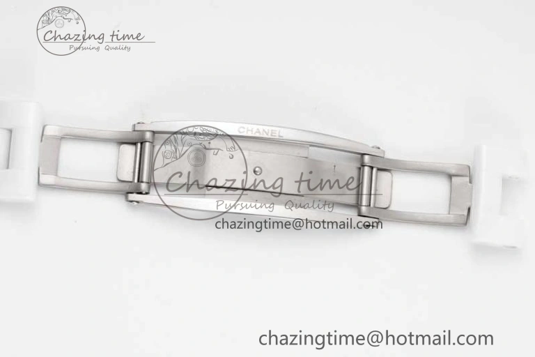 J13 33mm White Ceramic HTF 1:1 Best Edition Pink MOP Dial Diamonds Markers on Bracelet Swiss Quartz