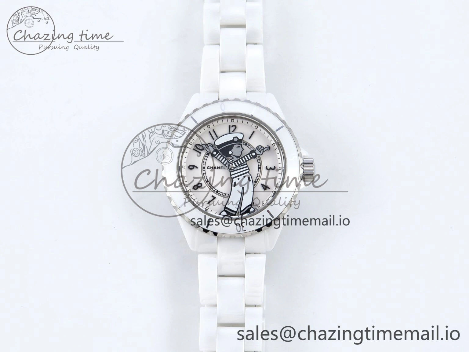J13 33mm White Ceramic HTF 1:1 Best Edition White Boy Pattern Dial on Bracelet A12.1