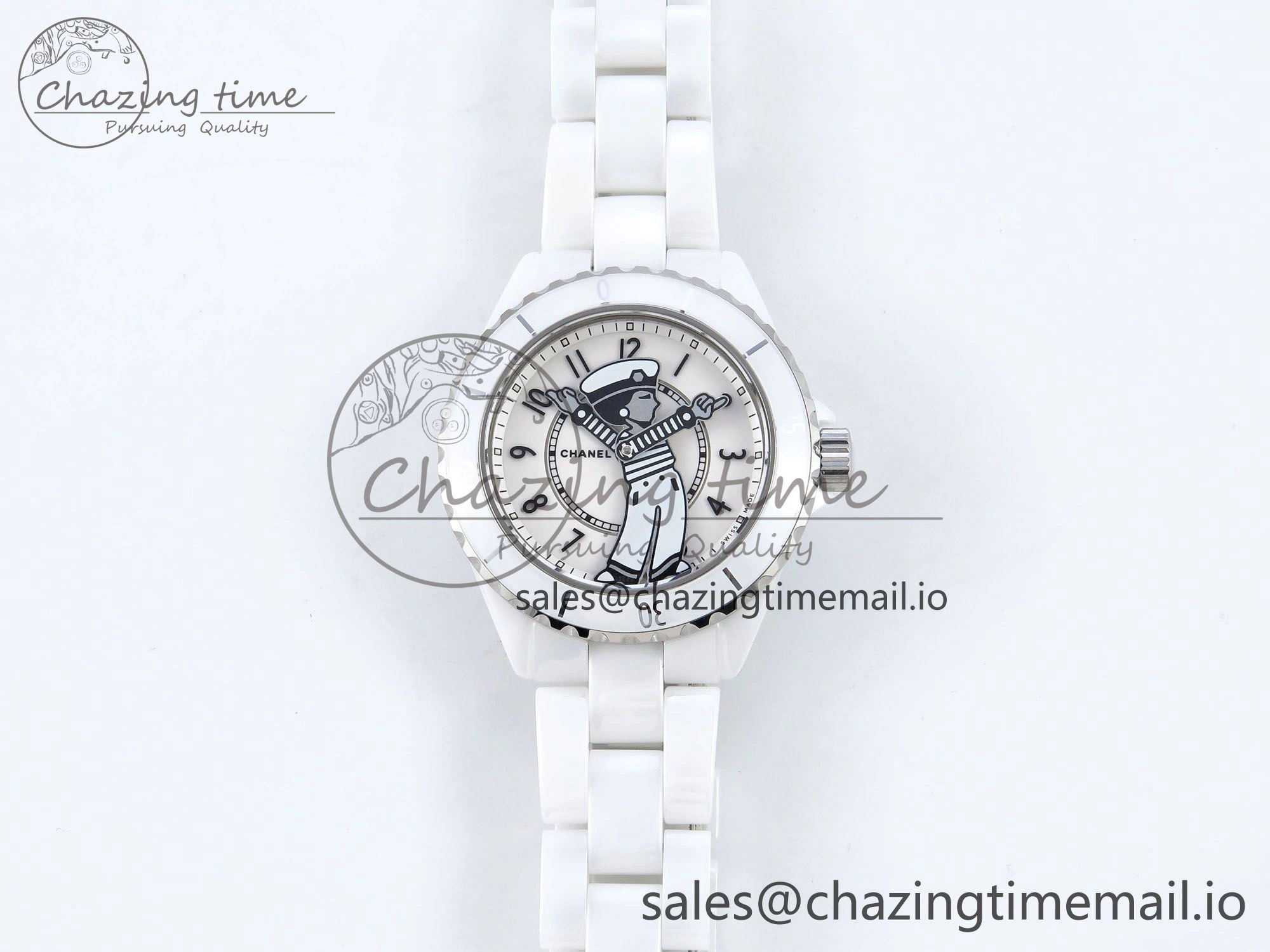 J13 33mm White Ceramic HTF 1:1 Best Edition White Boy Pattern Dial on Bracelet A12.1