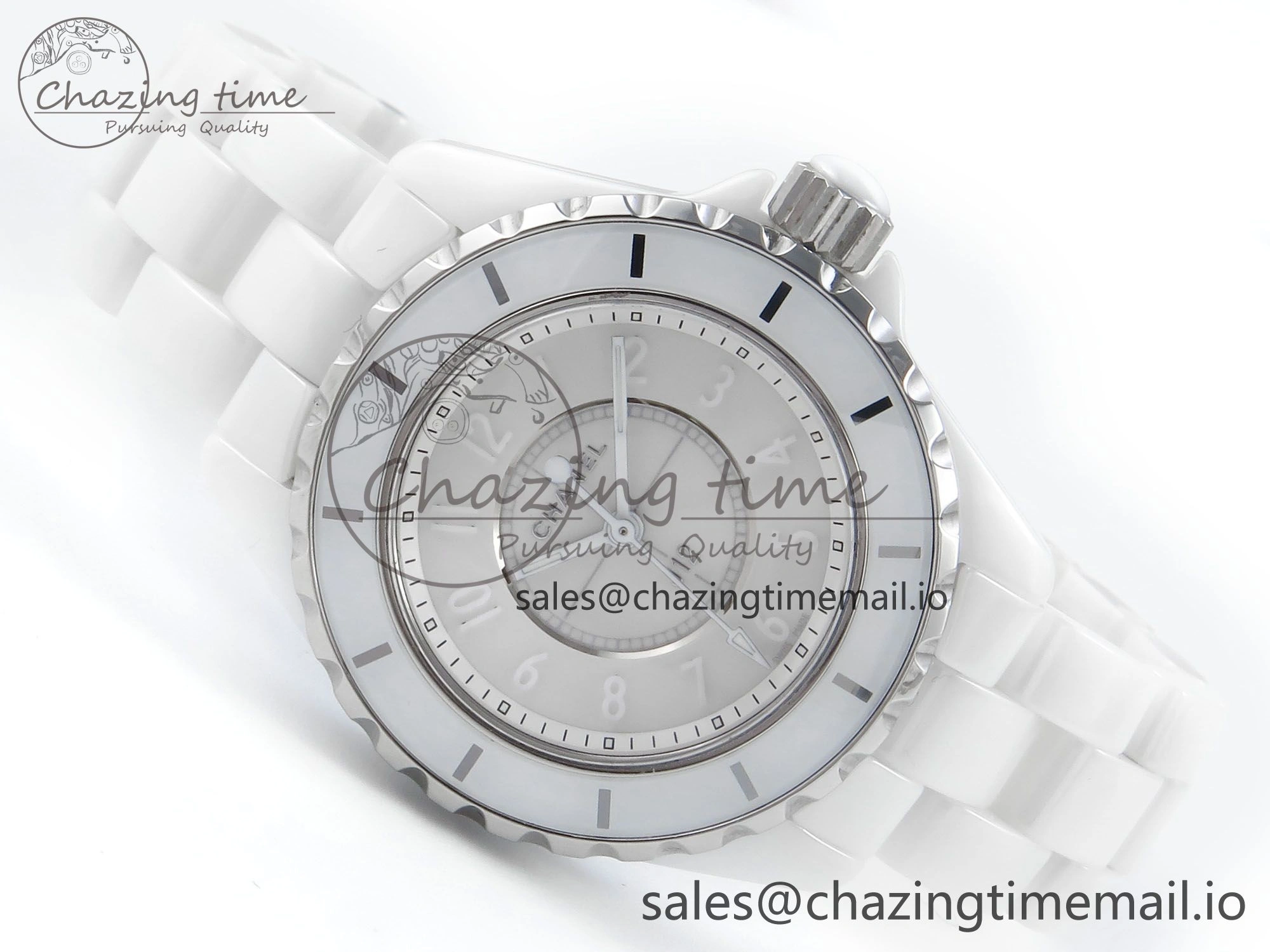 J13 33mm White Ceramic HTF 1:1 Best Edition White Dial Numbers Makers on Bracelet Swiss Quartz
