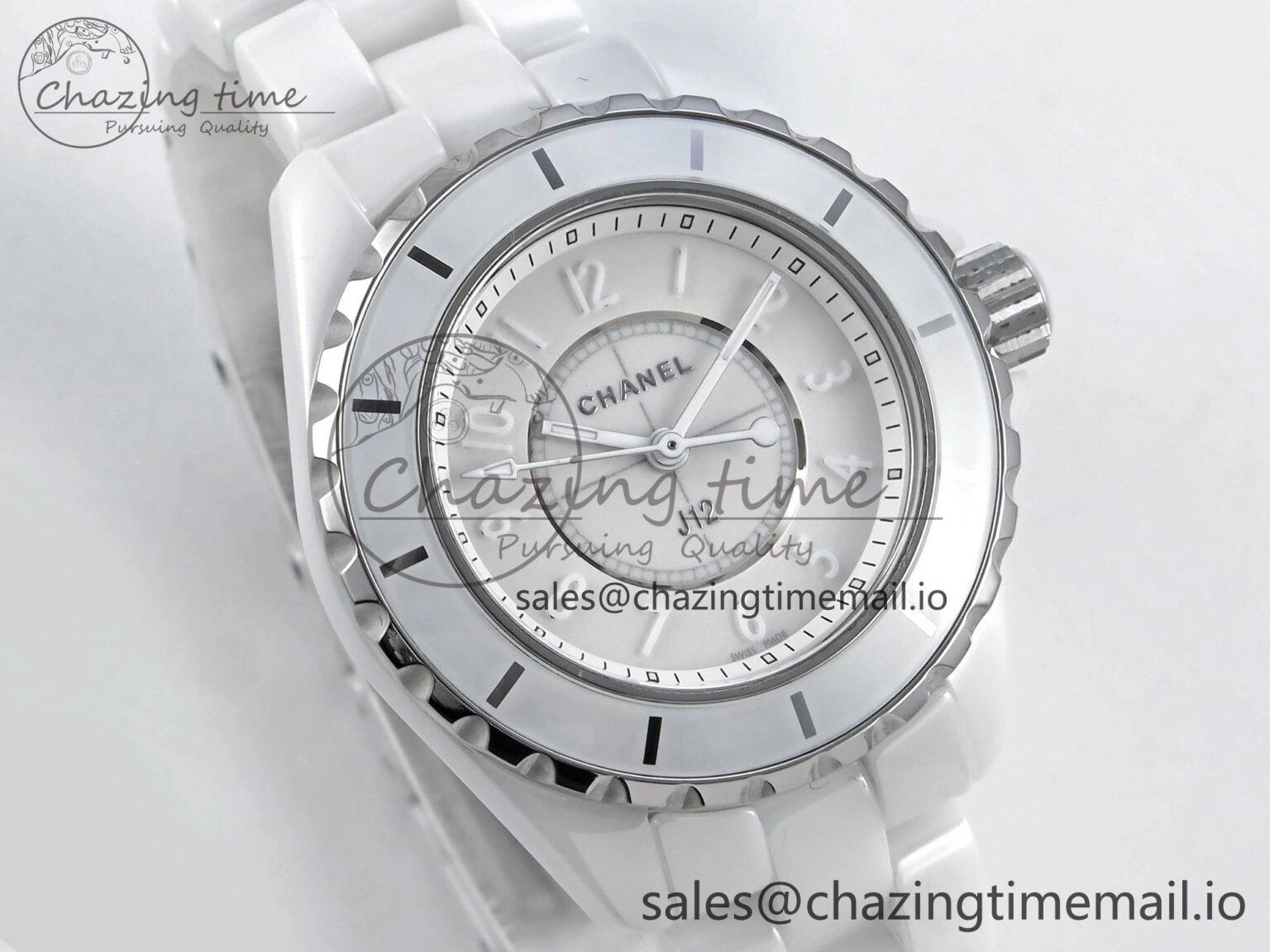 J13 33mm White Ceramic HTF 1:1 Best Edition White Dial Numbers Makers on Bracelet Swiss Quartz