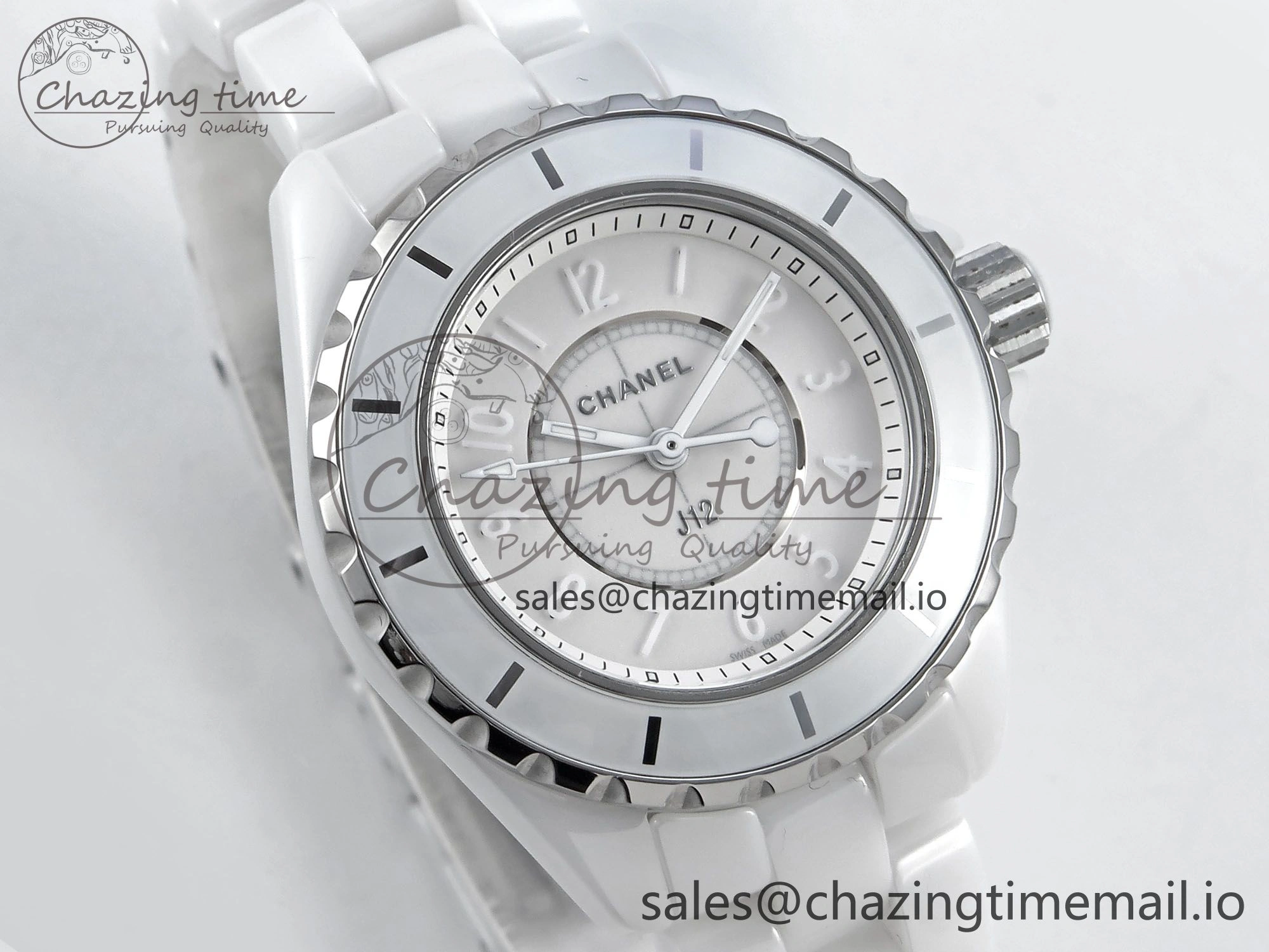 J13 33mm White Ceramic HTF 1:1 Best Edition White Dial Numbers Makers on Bracelet Swiss Quartz