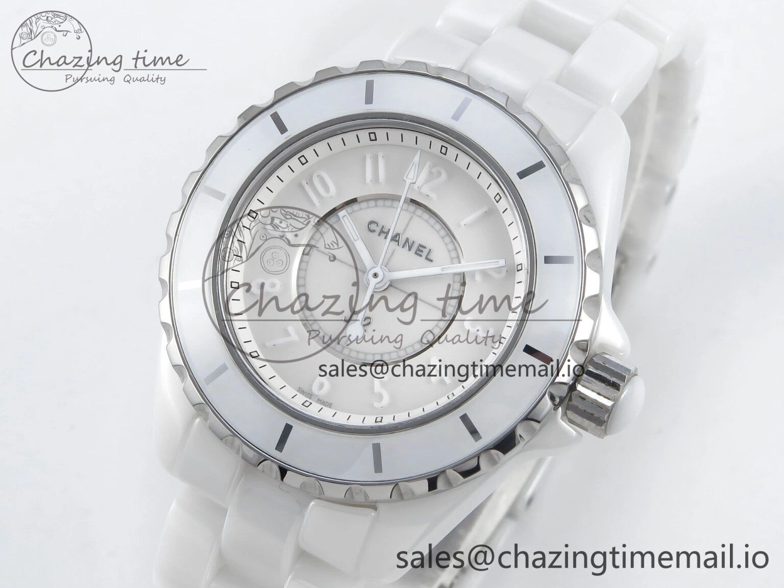 J13 33mm White Ceramic HTF 1:1 Best Edition White Dial Numbers Makers on Bracelet Swiss Quartz
