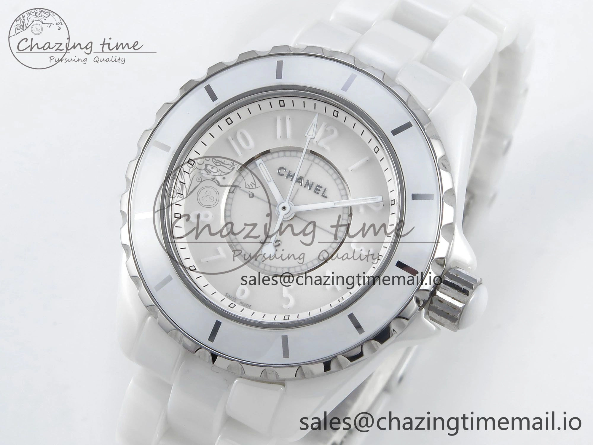 J13 33mm White Ceramic HTF 1:1 Best Edition White Dial Numbers Makers on Bracelet Swiss Quartz