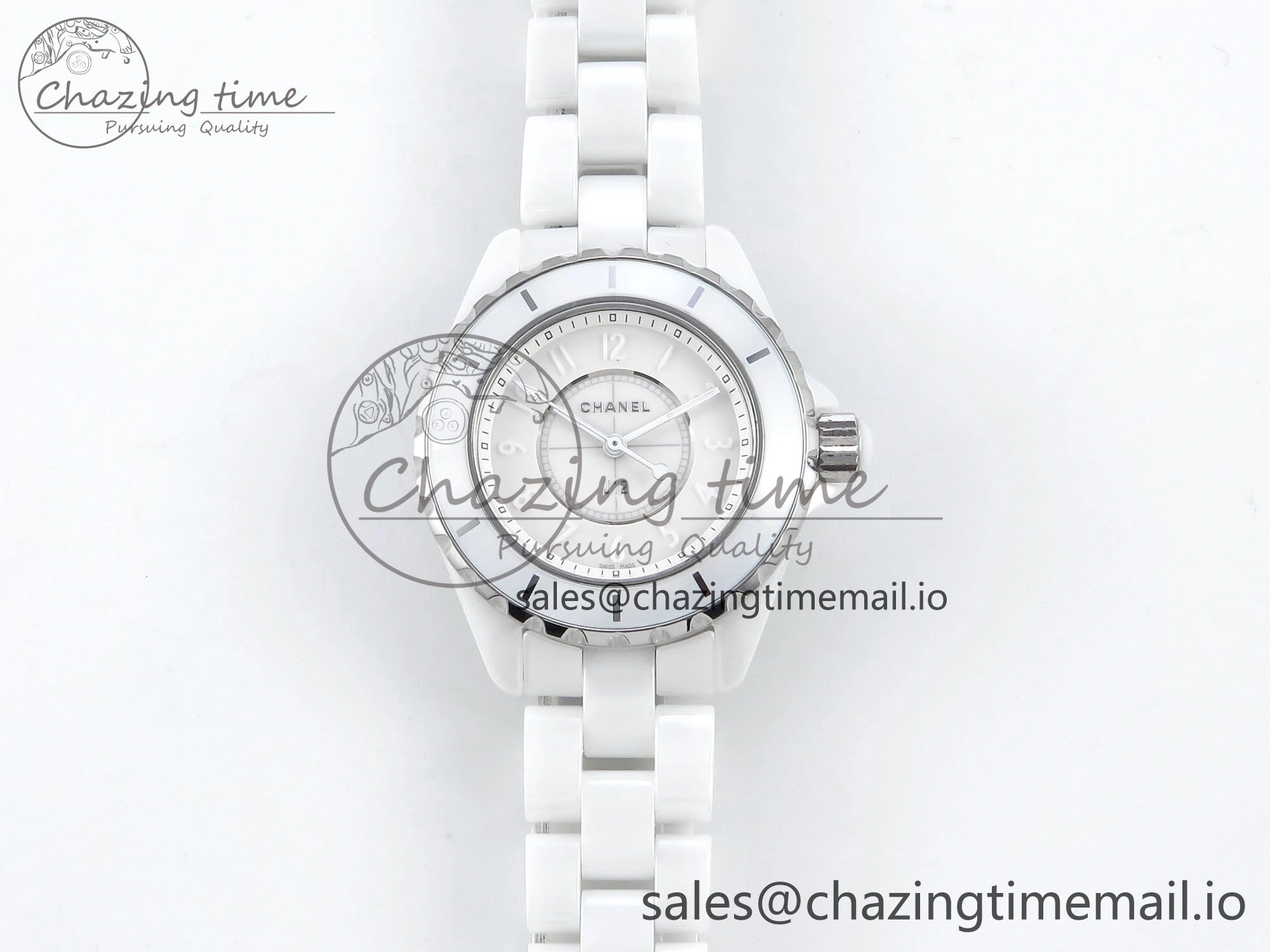 J13 33mm White Ceramic HTF 1:1 Best Edition White Dial Numbers Makers on Bracelet Swiss Quartz