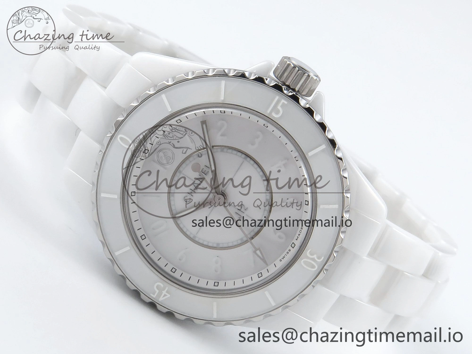J13 33mm White Ceramic HTF 1:1 Best Edition White Dial Numbers Makers on Bracelet Swiss Quartz