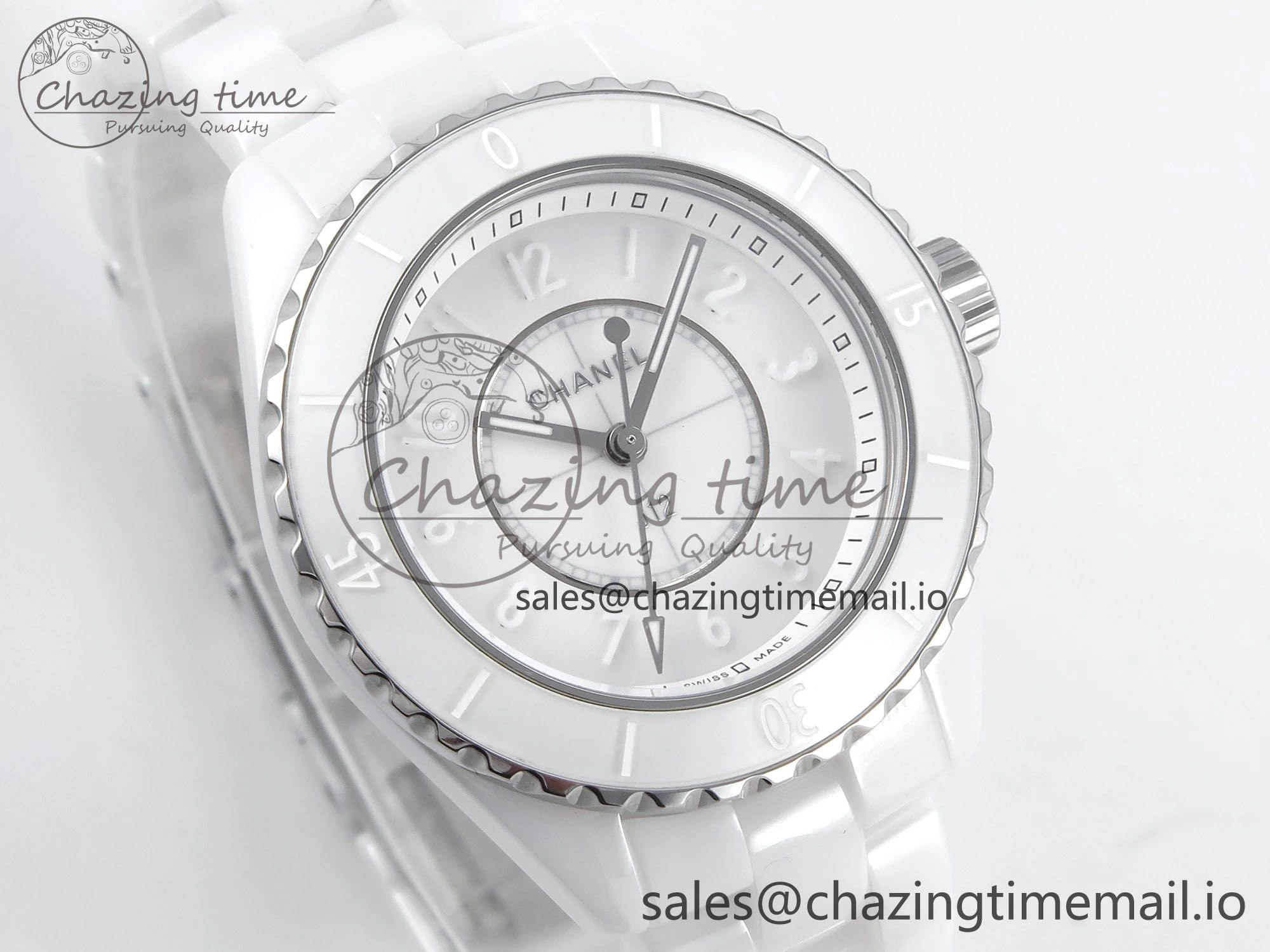 J13 33mm White Ceramic HTF 1:1 Best Edition White Dial Numbers Makers on Bracelet Swiss Quartz