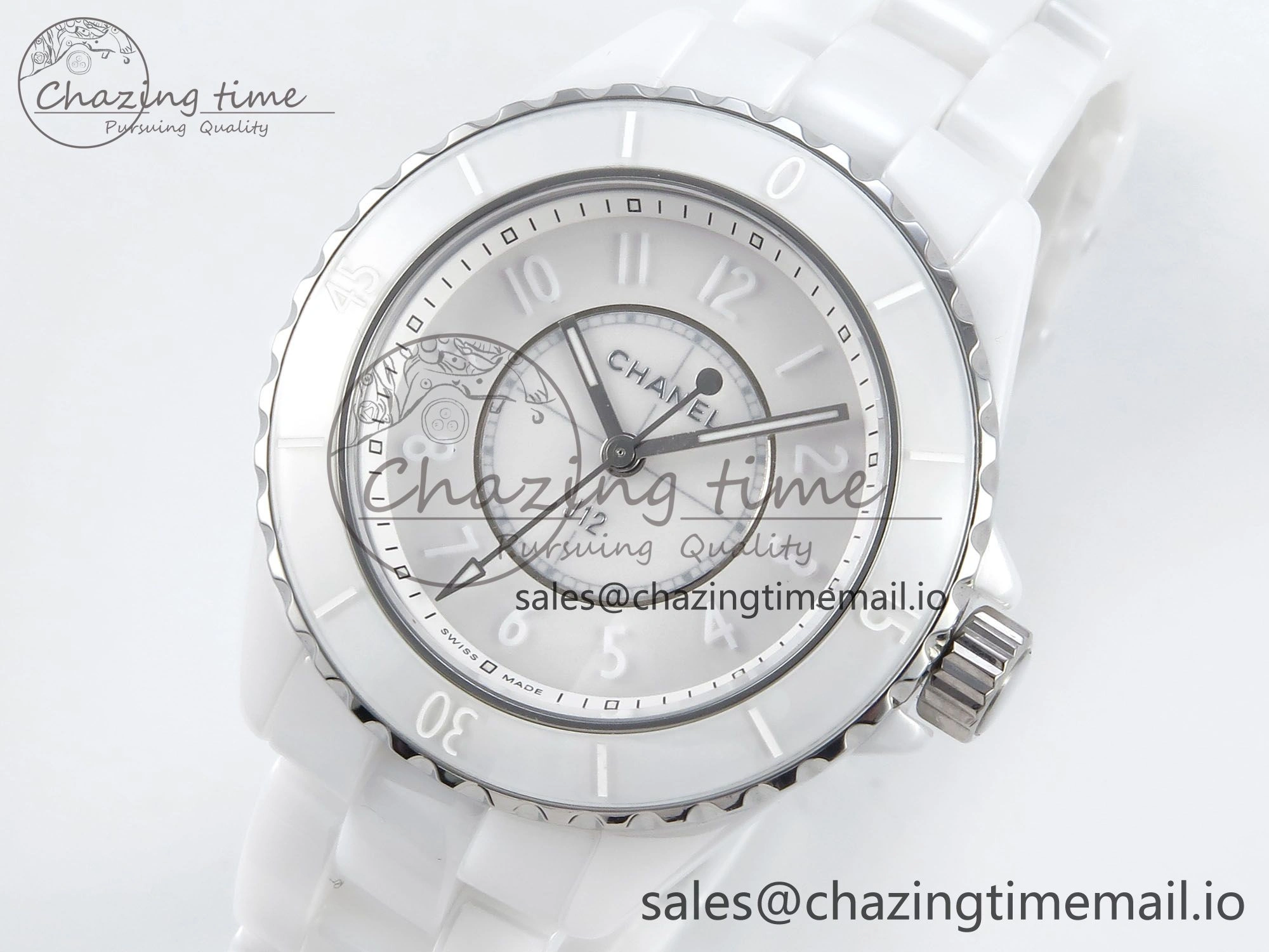 J13 33mm White Ceramic HTF 1:1 Best Edition White Dial Numbers Makers on Bracelet Swiss Quartz