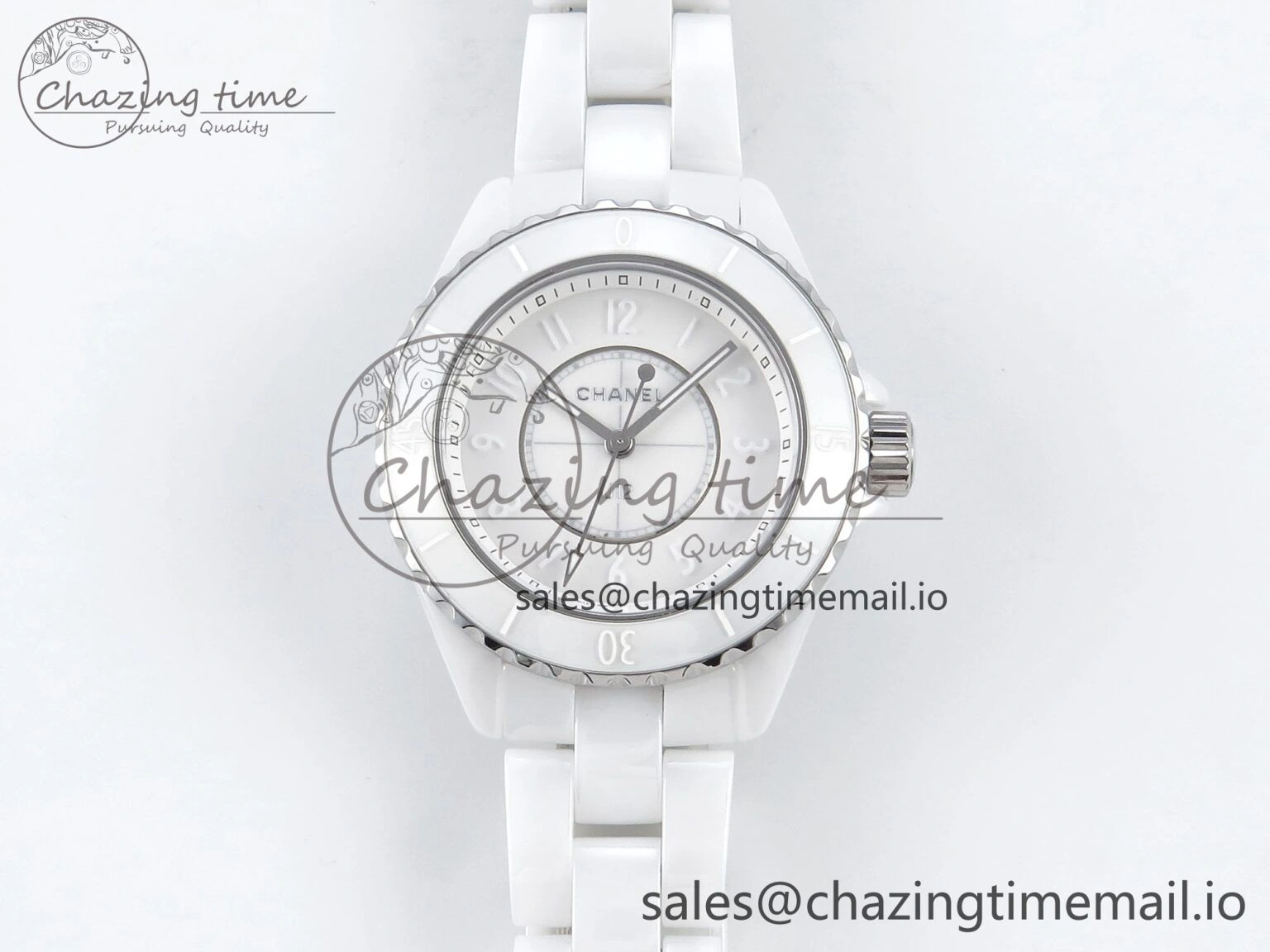 J13 33mm White Ceramic HTF 1:1 Best Edition White Dial Numbers Makers on Bracelet Swiss Quartz