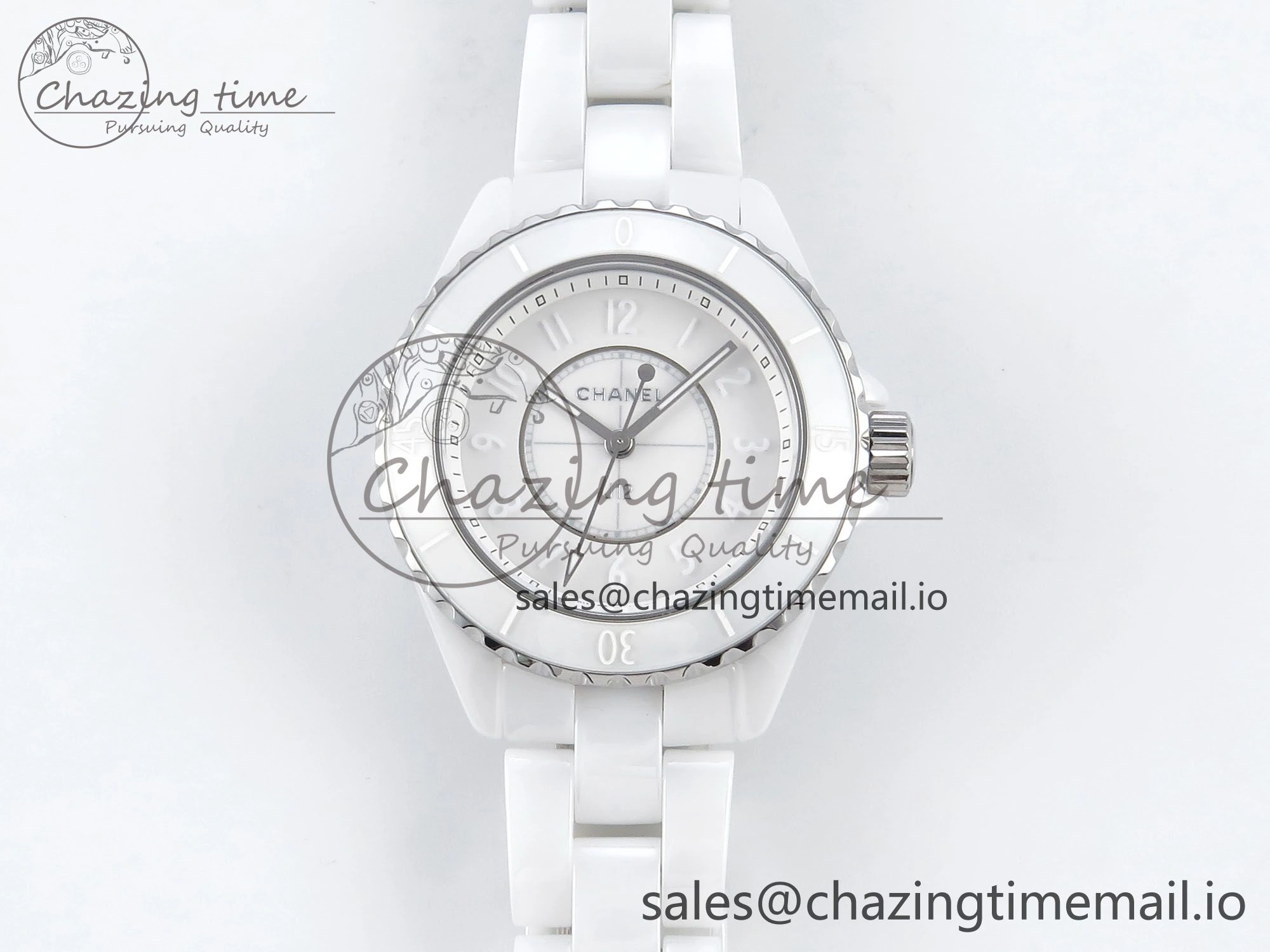 J13 33mm White Ceramic HTF 1:1 Best Edition White Dial Numbers Makers on Bracelet Swiss Quartz