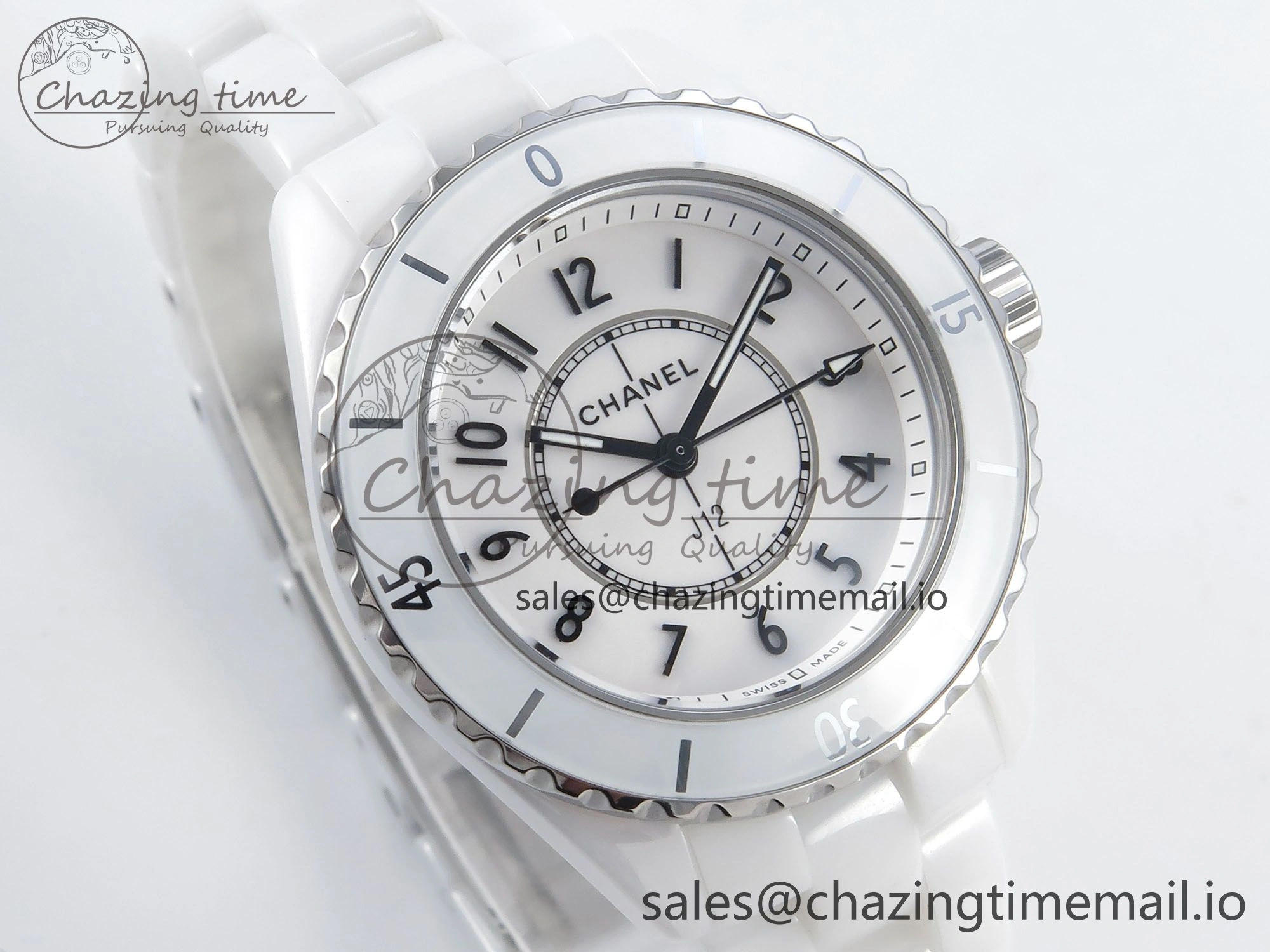 J13 33mm White Ceramic HTF 1:1 Best Edition White Dial on Bracelet Swiss Quartz