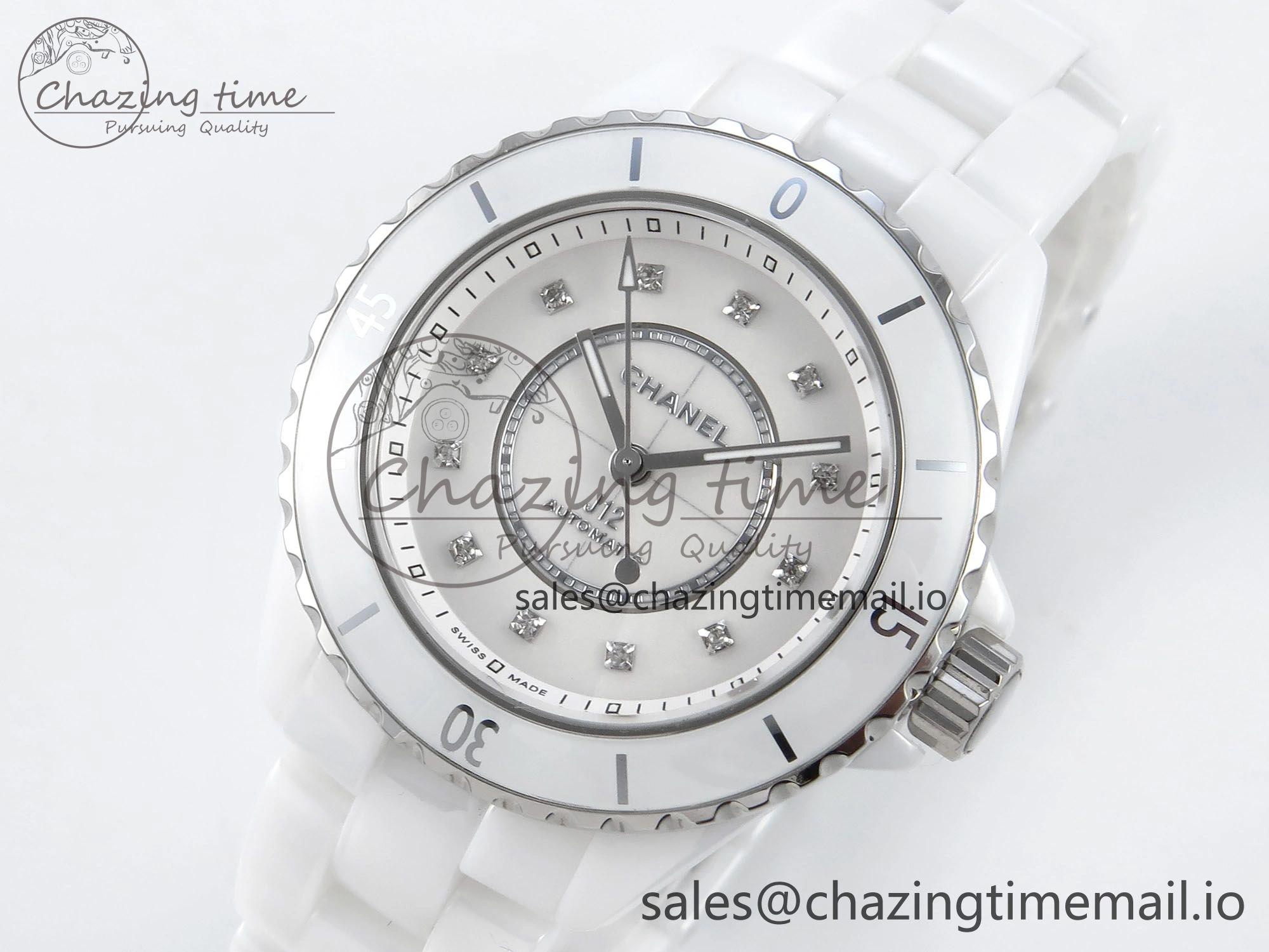 J13 33mm White Ceramic HTF 1:1 Best Edition White Diamonds Dial on Bracelet A12.1