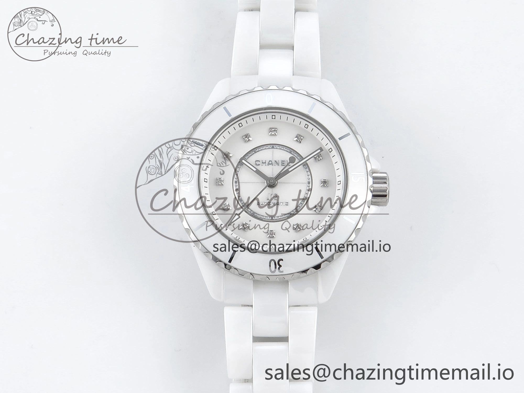 J13 33mm White Ceramic HTF 1:1 Best Edition White Diamonds Dial on Bracelet A12.1