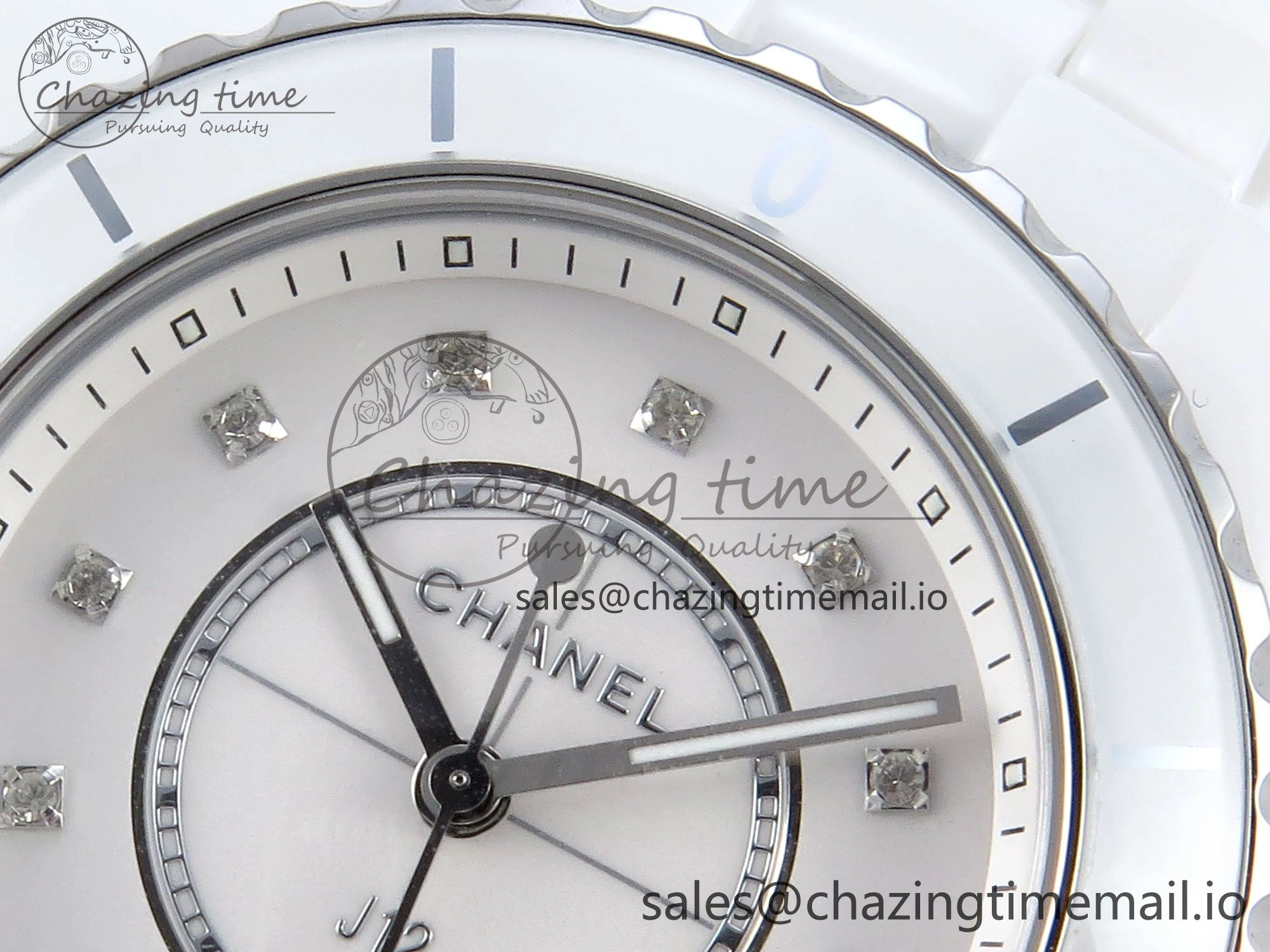 J13 33mm White Ceramic HTF 1:1 Best Edition White Diamonds Dial on Bracelet Swiss Quartz