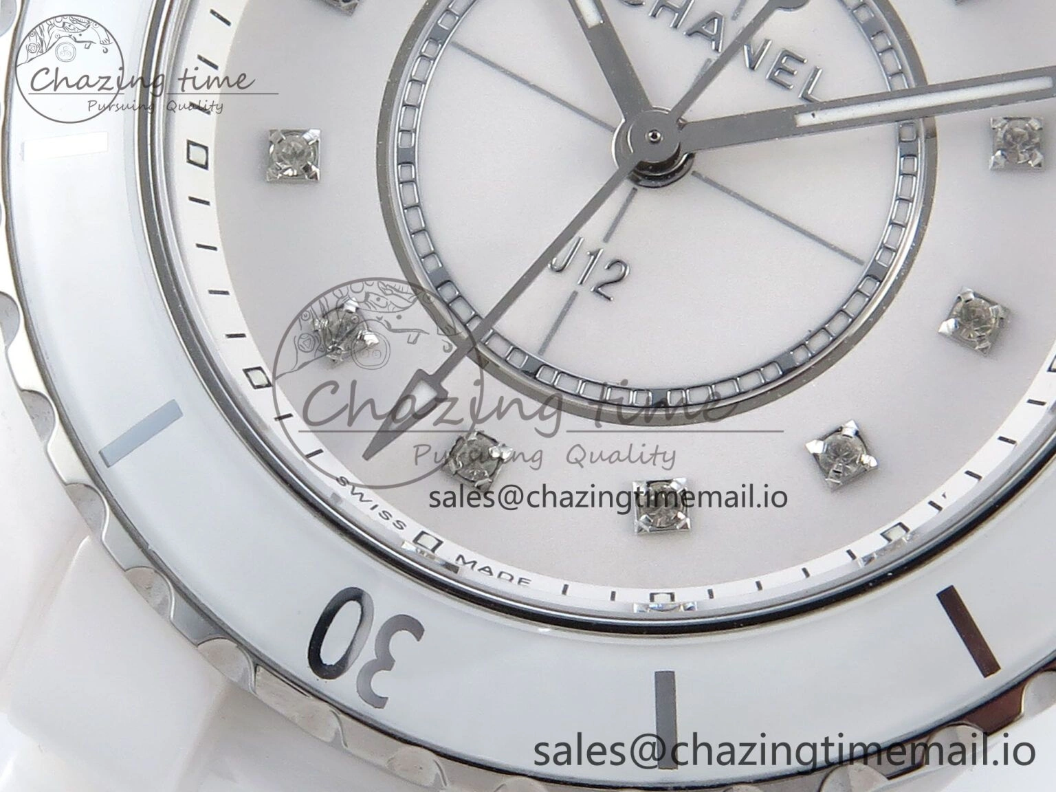 J13 33mm White Ceramic HTF 1:1 Best Edition White Diamonds Dial on Bracelet Swiss Quartz