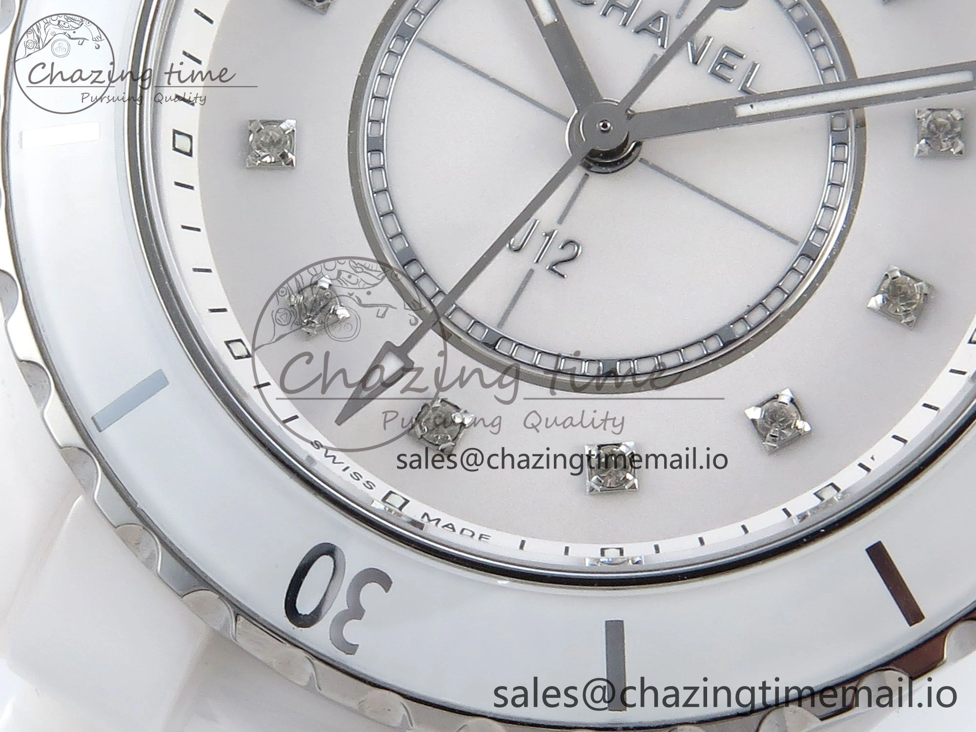 J13 33mm White Ceramic HTF 1:1 Best Edition White Diamonds Dial on Bracelet Swiss Quartz