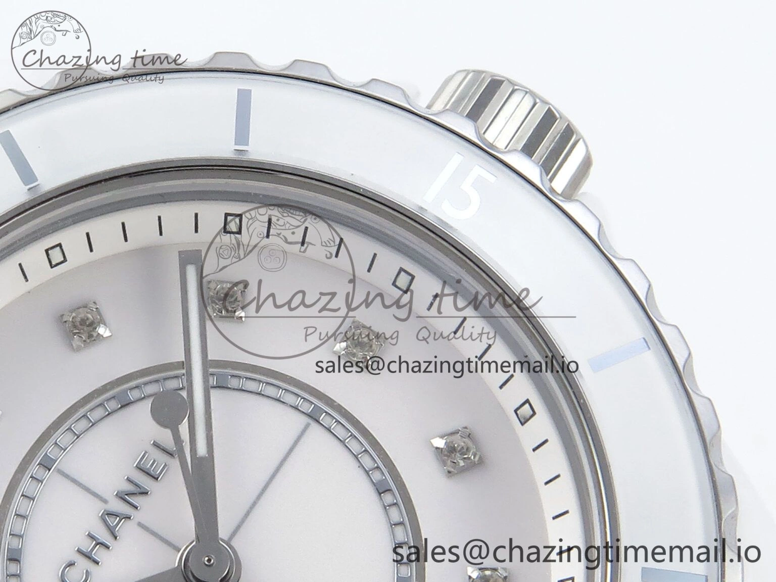 J13 33mm White Ceramic HTF 1:1 Best Edition White Diamonds Dial on Bracelet Swiss Quartz
