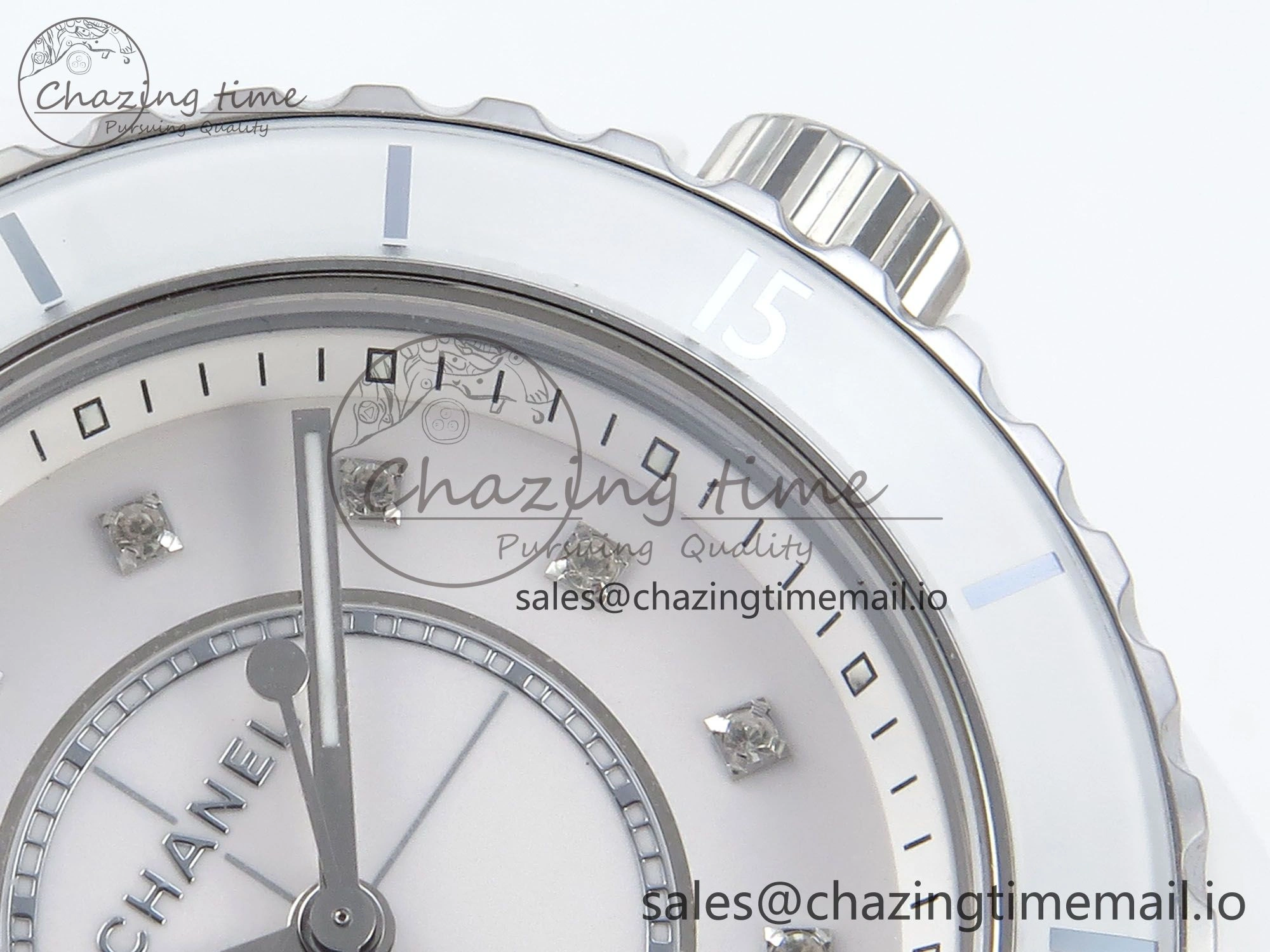 J13 33mm White Ceramic HTF 1:1 Best Edition White Diamonds Dial on Bracelet Swiss Quartz