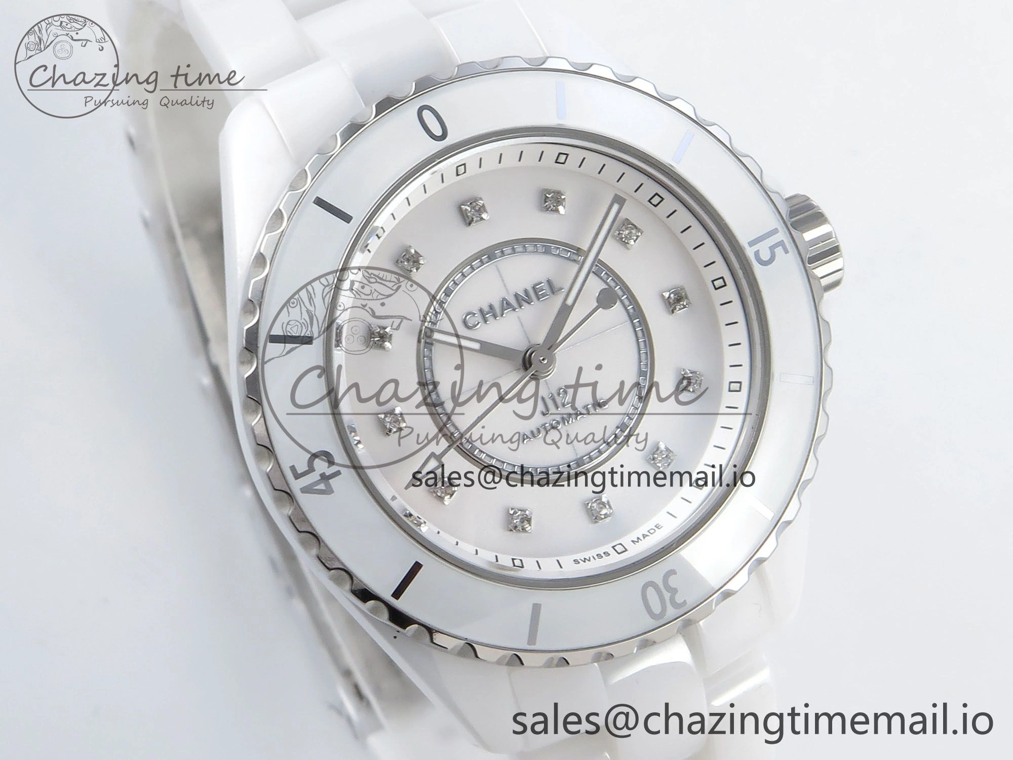 J13 33mm White Ceramic HTF 1:1 Best Edition White MOP Dial Diamonds Markers on Bracelet A12.1