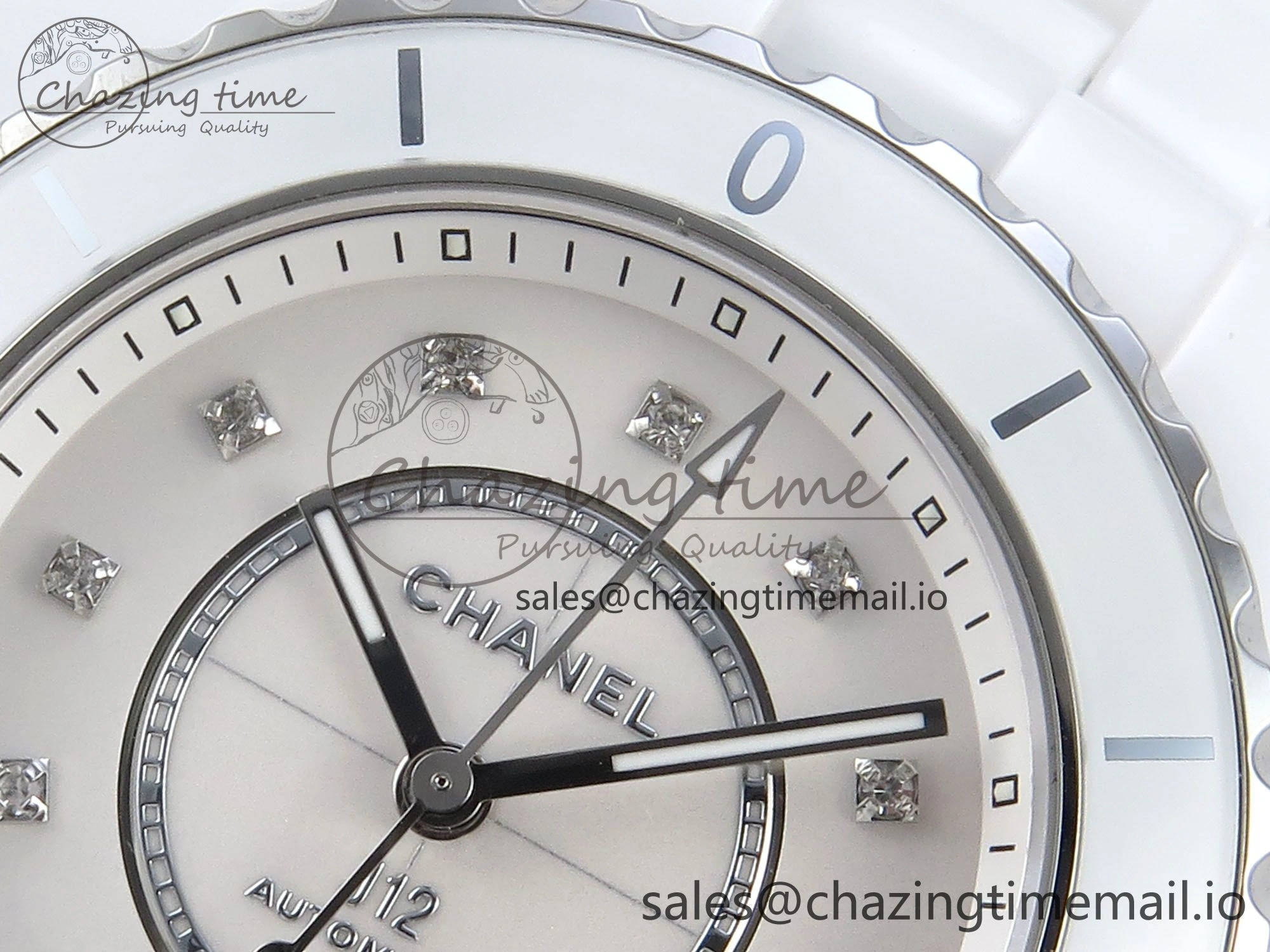 J13 33mm White Ceramic HTF 1:1 Best Edition White MOP Dial Diamonds Markers on Bracelet A12.1