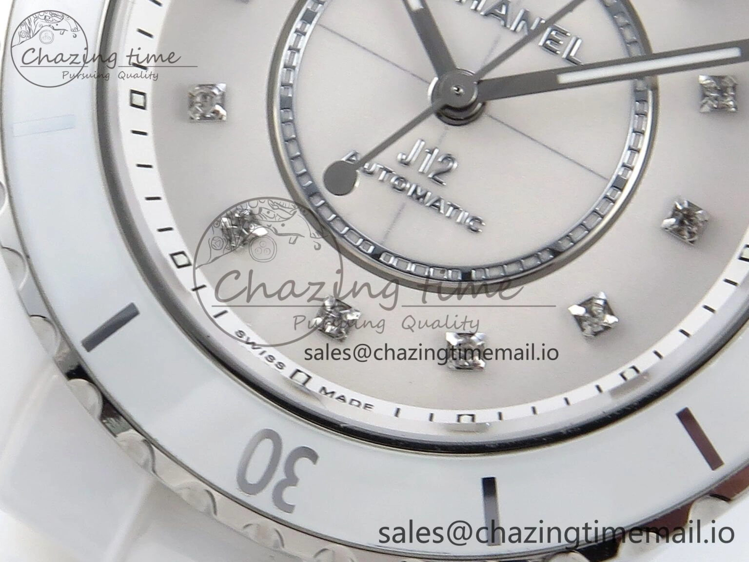 J13 33mm White Ceramic HTF 1:1 Best Edition White MOP Dial Diamonds Markers on Bracelet A12.1