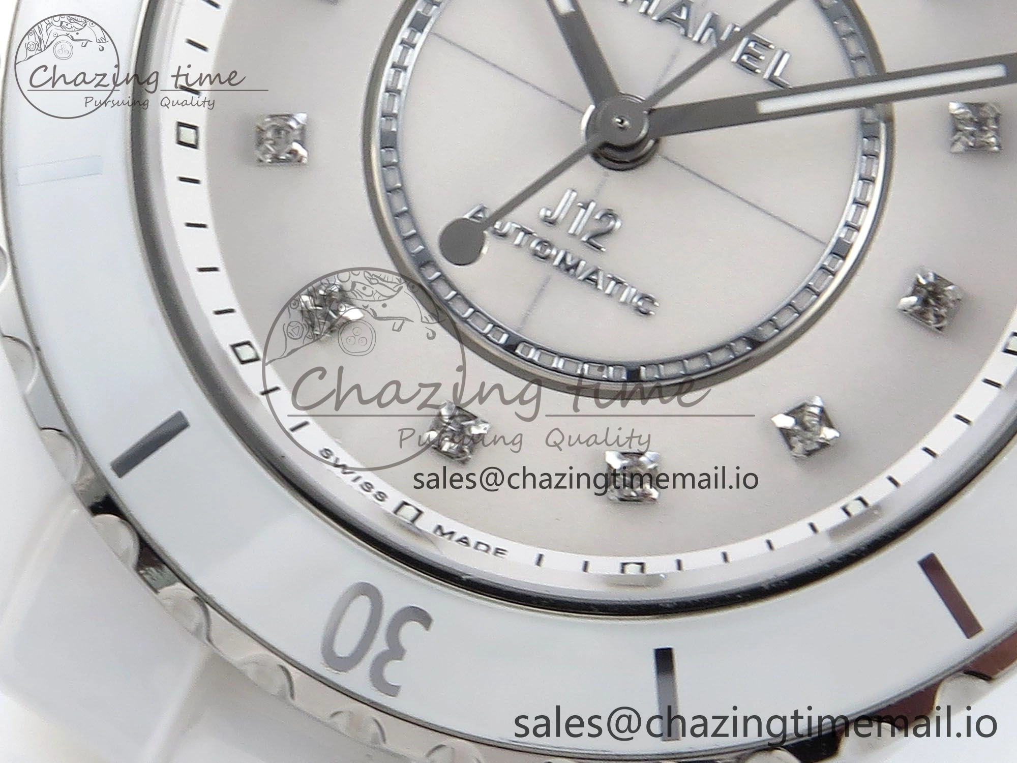 J13 33mm White Ceramic HTF 1:1 Best Edition White MOP Dial Diamonds Markers on Bracelet A12.1