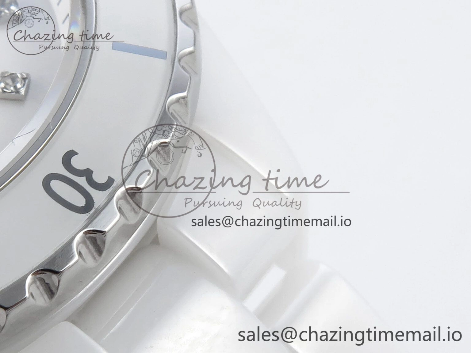 J13 33mm White Ceramic HTF 1:1 Best Edition White MOP Dial Diamonds Markers on Bracelet A12.1