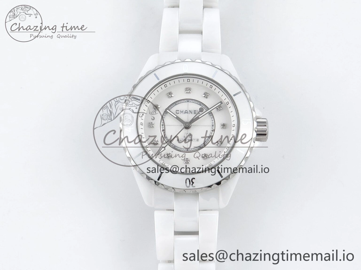 J13 33mm White Ceramic HTF 1:1 Best Edition White MOP Dial Diamonds Markers on Bracelet A12.1