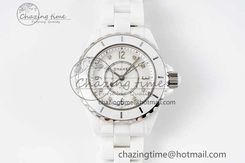 J13 33mm White Ceramic HTF 1:1 Best Edition White MOP Dial on Bracelet Swiss Quartz