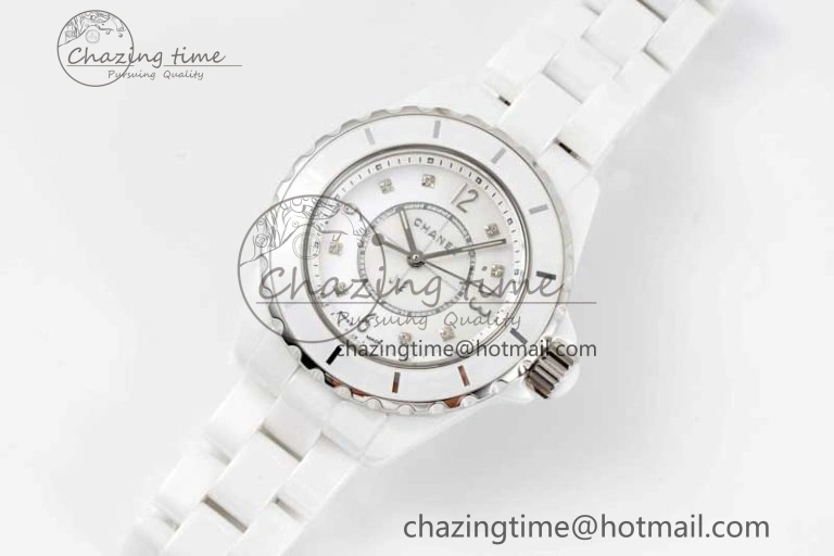 J13 33mm White Ceramic HTF 1:1 Best Edition White MOP Dial on Bracelet Swiss Quartz