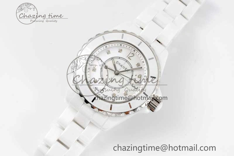 J13 33mm White Ceramic HTF 1:1 Best Edition White MOP Dial on Bracelet Swiss Quartz