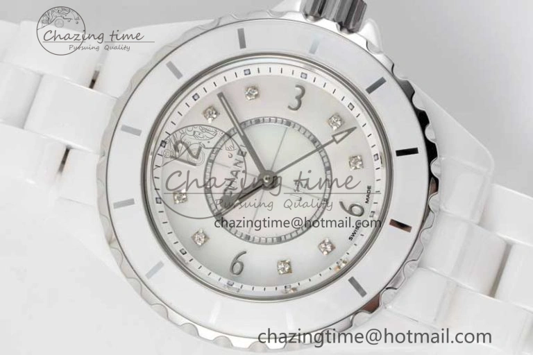 J13 33mm White Ceramic HTF 1:1 Best Edition White MOP Dial on Bracelet Swiss Quartz