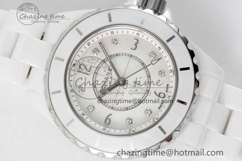 J13 33mm White Ceramic HTF 1:1 Best Edition White MOP Dial on Bracelet Swiss Quartz