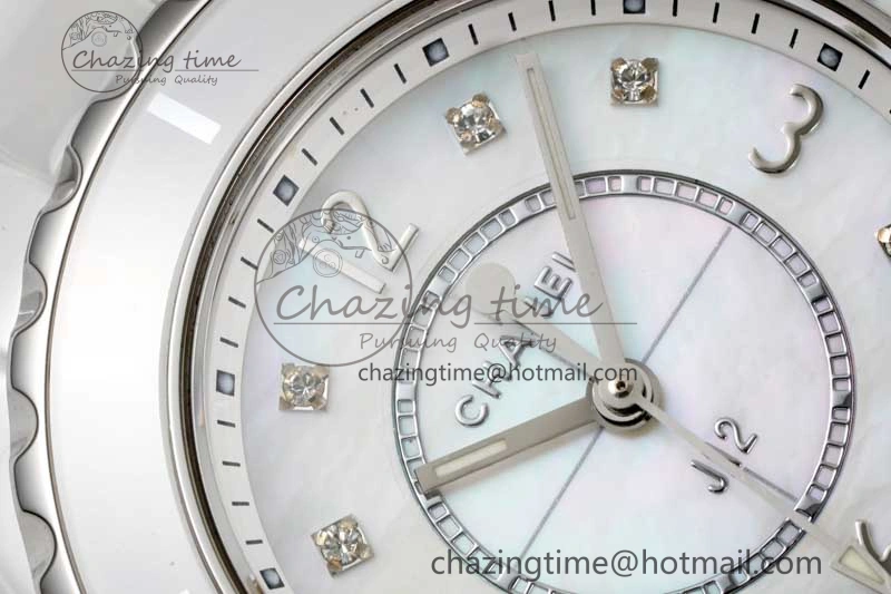 J13 33mm White Ceramic HTF 1:1 Best Edition White MOP Dial on Bracelet Swiss Quartz