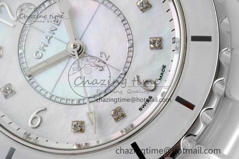 J13 33mm White Ceramic HTF 1:1 Best Edition White MOP Dial on Bracelet Swiss Quartz