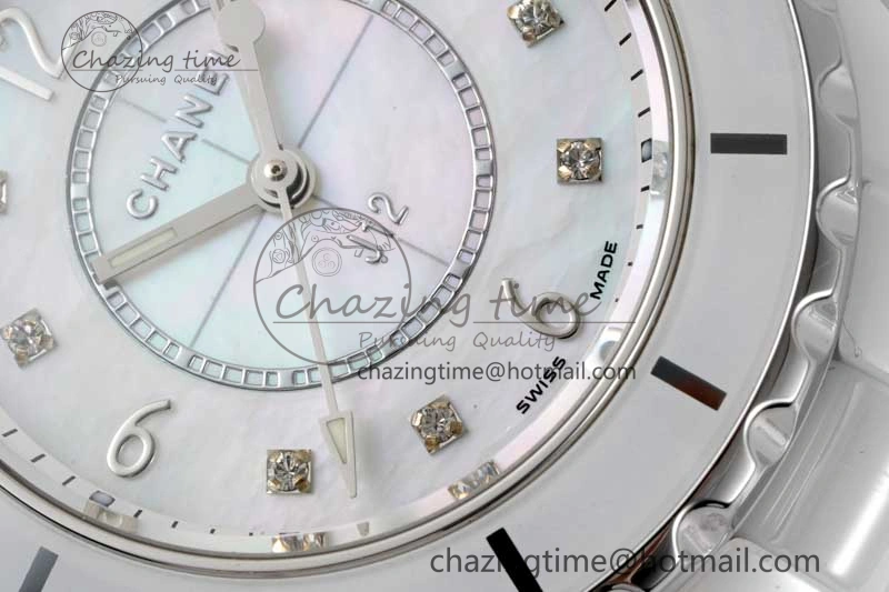 J13 33mm White Ceramic HTF 1:1 Best Edition White MOP Dial on Bracelet Swiss Quartz